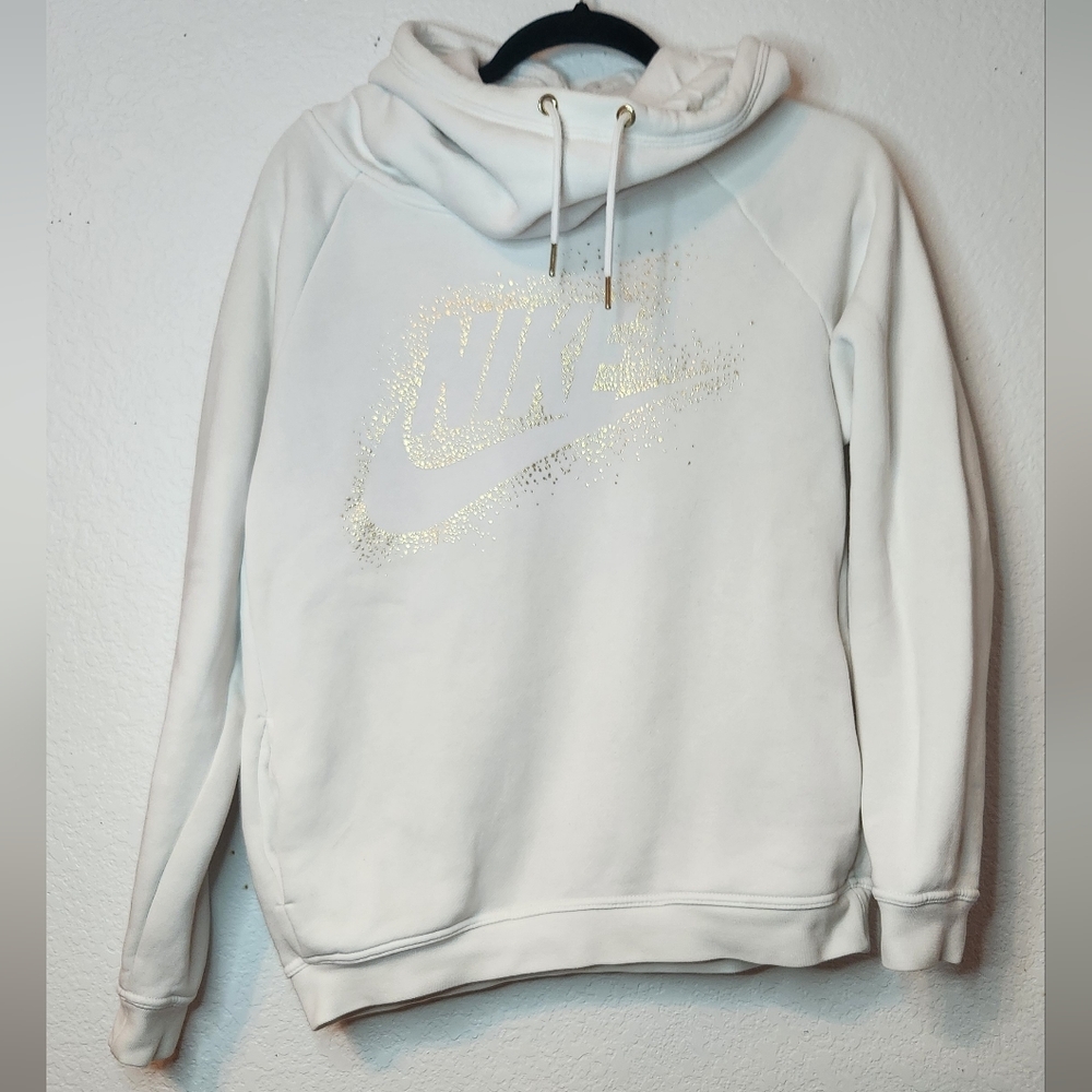 Nike Women's Cowl Neck with Gold Spray Paint/Stencil Hoodie, Size M‎